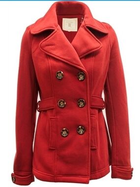 Ci Sono Red Double-Breasted Peacoat with Decorative Buttons